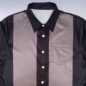 Men's Retro Mod Stripe Short Sleeve Shirt w Pocket - Black & Gray - Size Large